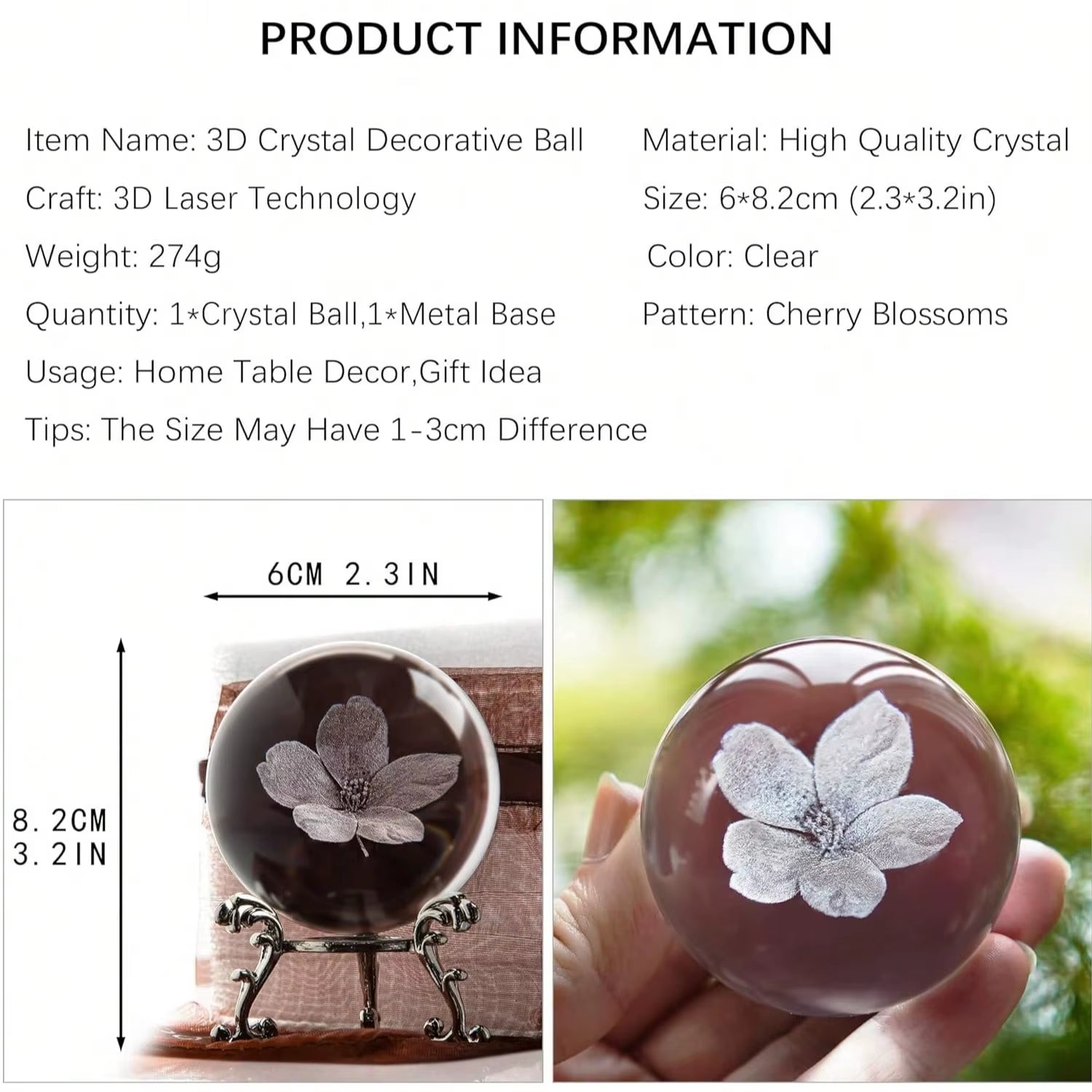 3D Engraved Flower Crystals Sphere with Stand Home Decor Dream Sphere Room Romantic Desktop Ornaments Glass Balls Festival Gifts