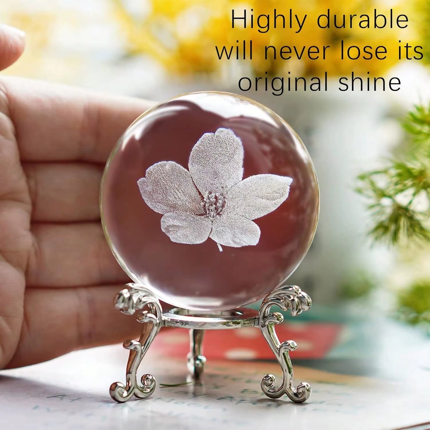 3D Engraved Flower Crystals Sphere with Stand Home Decor Dream Sphere Room Romantic Desktop Ornaments Glass Balls Festival Gifts