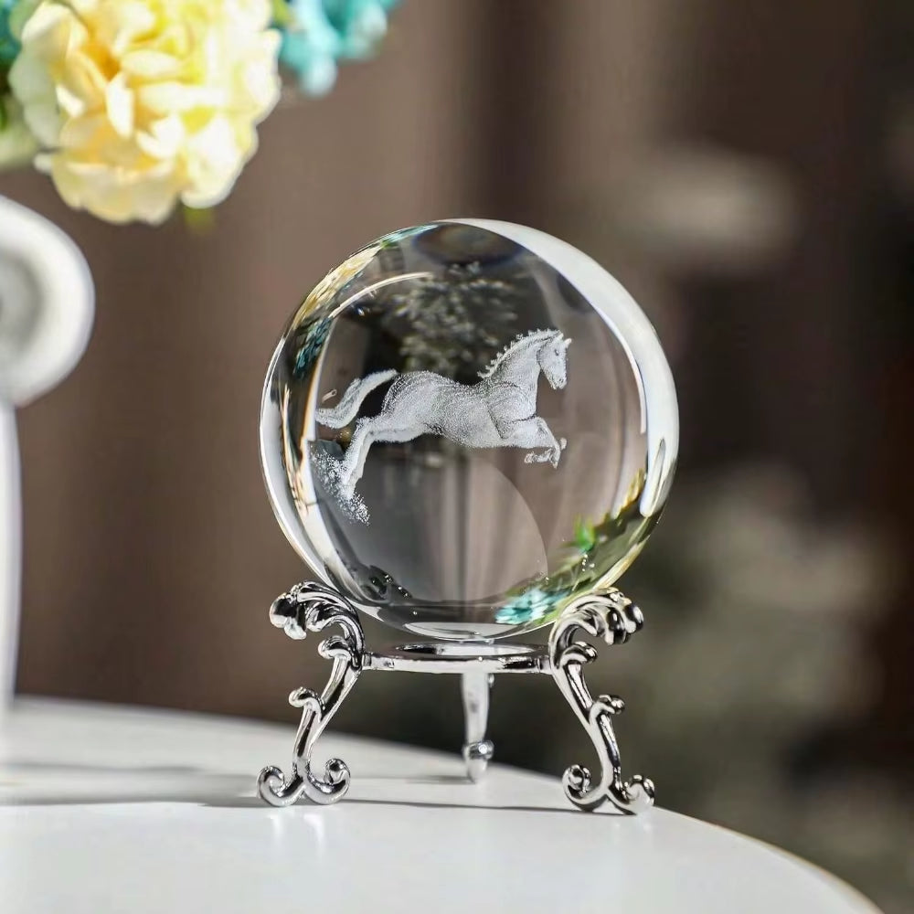 3D Engraved Flower Crystals Sphere with Stand Home Decor Dream Sphere Room Romantic Desktop Ornaments Glass Balls Festival Gifts
