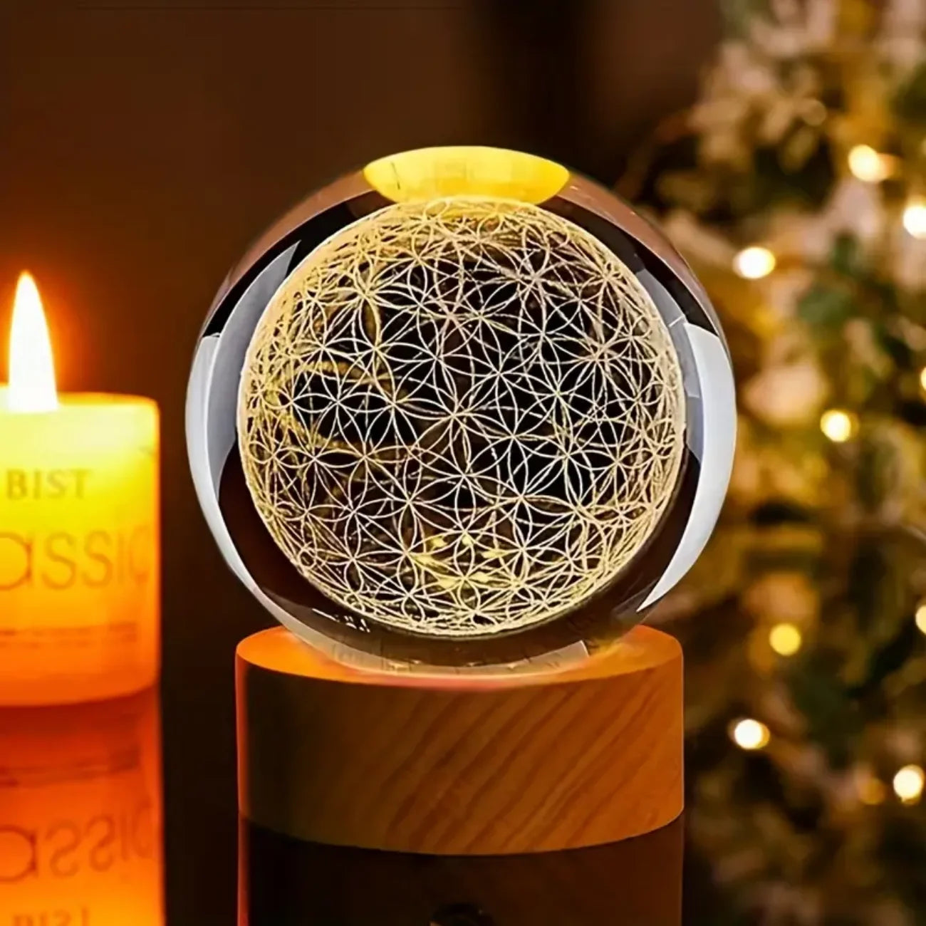 3D Flower of Life Crystal Ball with Usb-Powered Colorful Nightlights - the Perfect Holiday Gift for Family and Friends