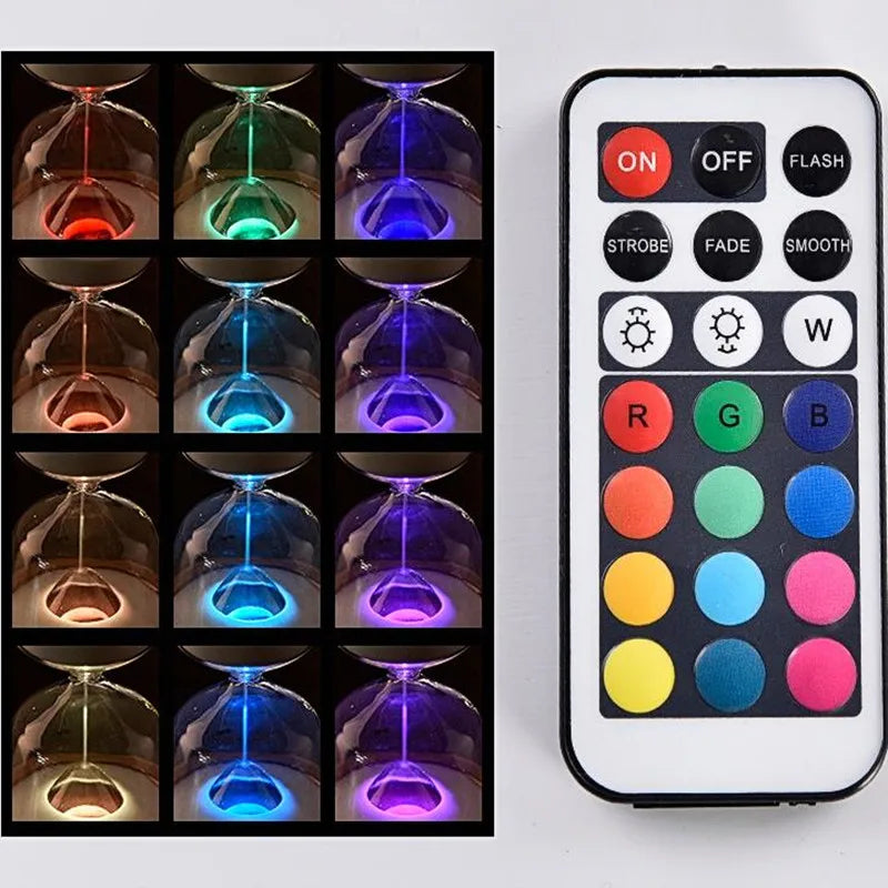 15 Minutes Luminous Remote Control Glass Hourglass Sand Timer Wood Bottom Night Light Sandglass Desk Home Decorative Toys