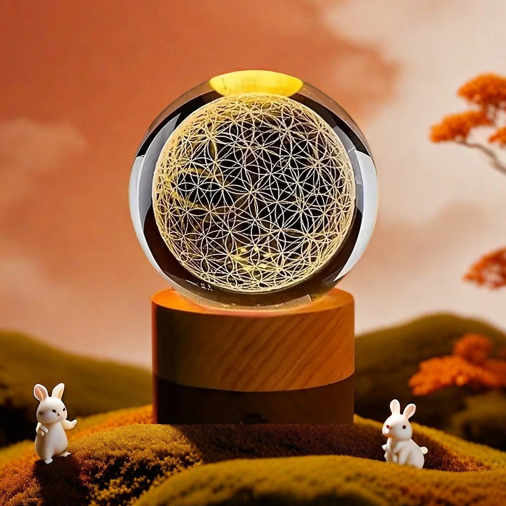 3D Flower of Life Crystal Ball with Usb-Powered Colorful Nightlights - the Perfect Holiday Gift for Family and Friends