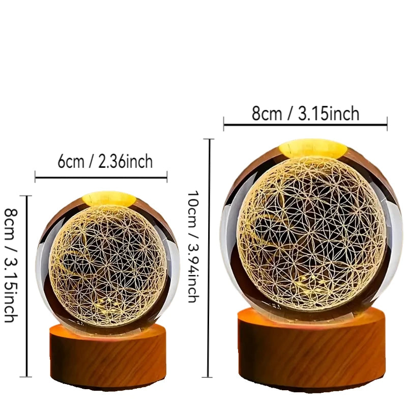3D Flower of Life Crystal Ball with Usb-Powered Colorful Nightlights - the Perfect Holiday Gift for Family and Friends